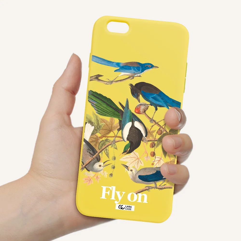 a group of birds on a branch Apple iPhone 6S Silicone canary yellow Case