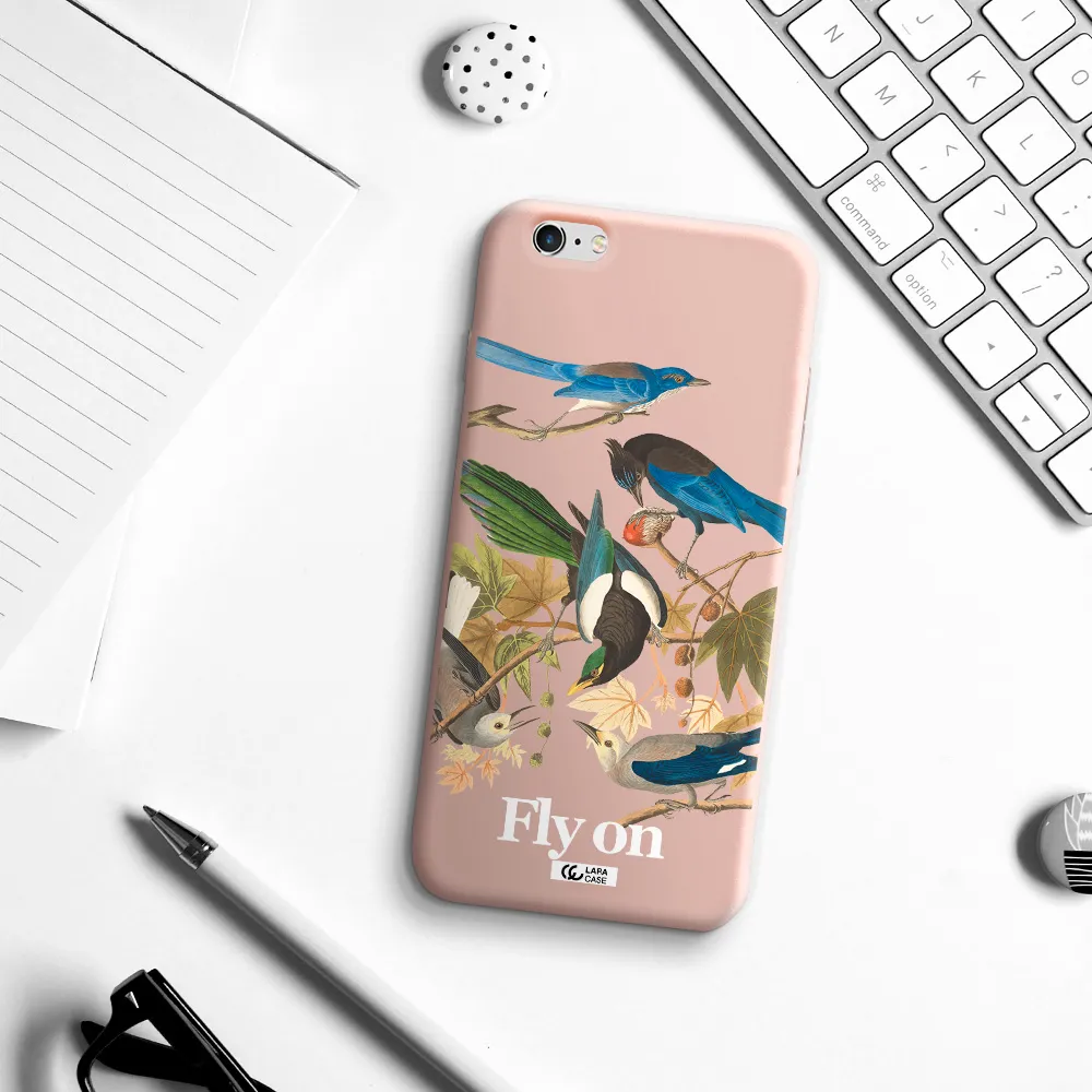 a group of birds on a branch Apple iPhone 6S Silicone pastel pink Case