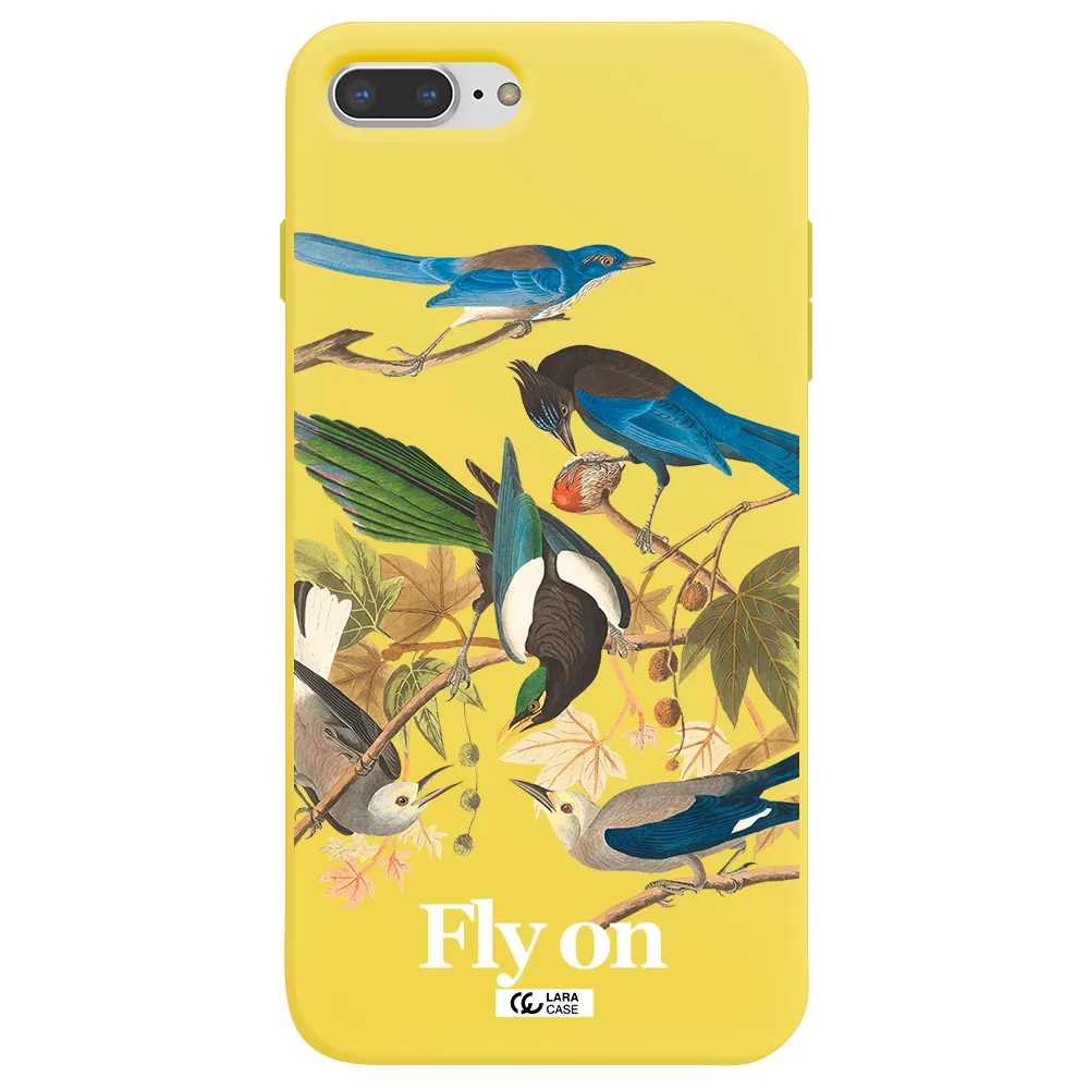 a group of birds on a branch Apple iPhone 7 plus Silicone canary yellow Case