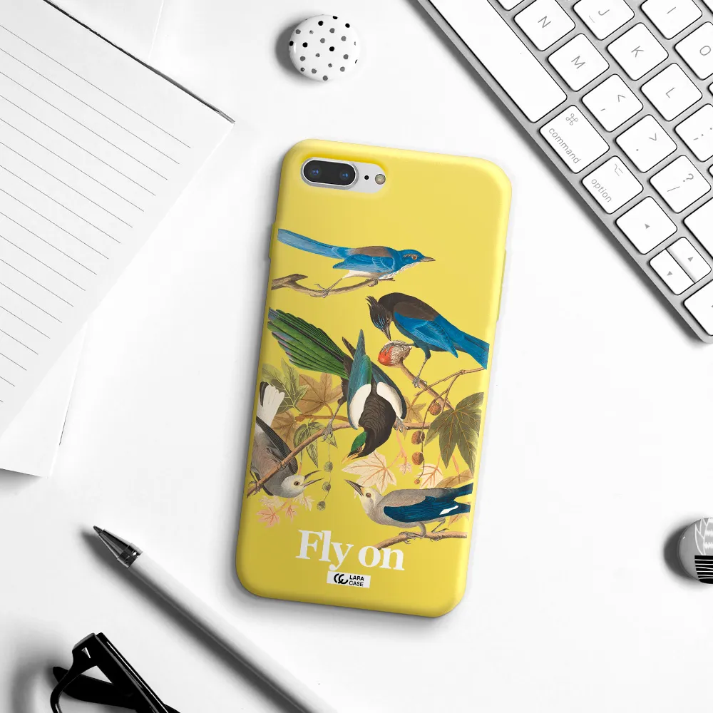 a group of birds on a branch Apple iPhone 7 plus Silicone canary yellow Case