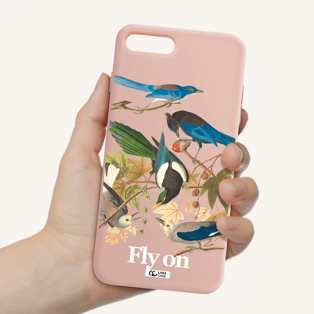 a group of birds on a branch Apple iPhone 7 plus Silicone pastel pink Case