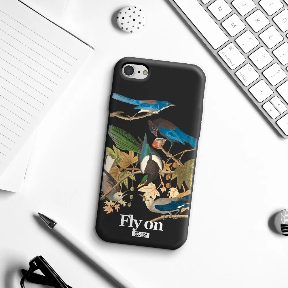 a group of birds on a branch Apple iPhone 7 Silicone black Case