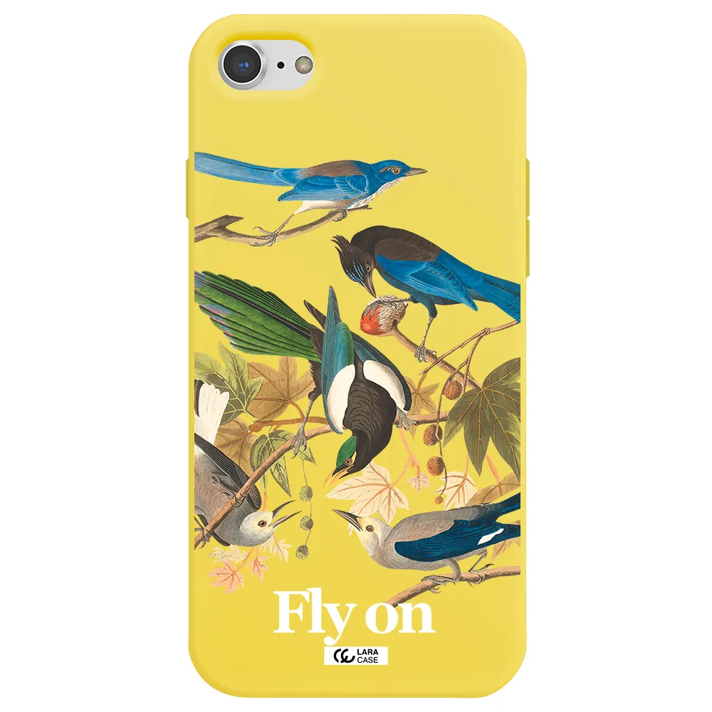 a group of birds on a branch Apple iPhone 7 Silicone canary yellow Case