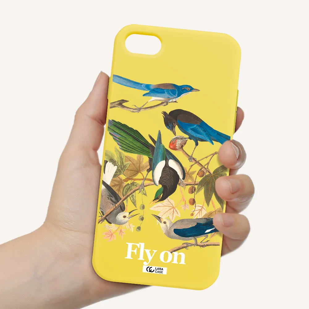 a group of birds on a branch Apple iPhone 7 Silicone canary yellow Case
