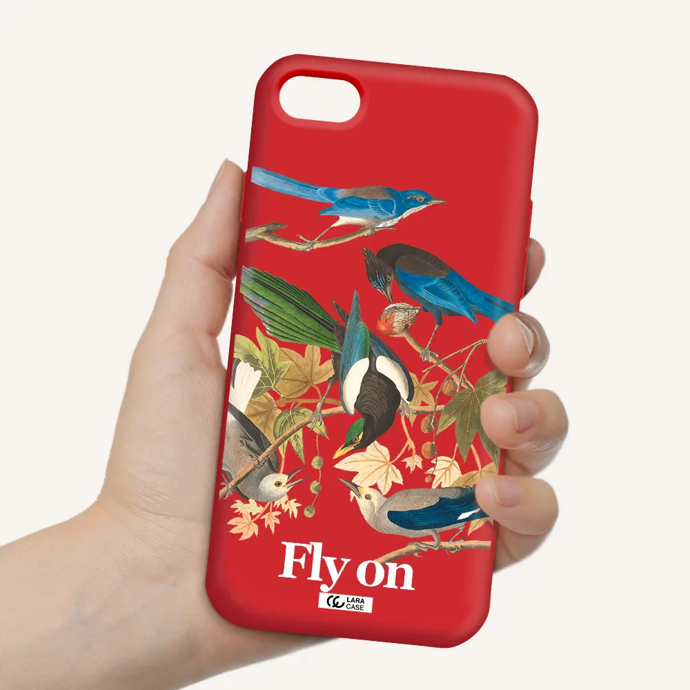 a group of birds on a branch Apple iPhone 7 Silicone Imperial Red Case