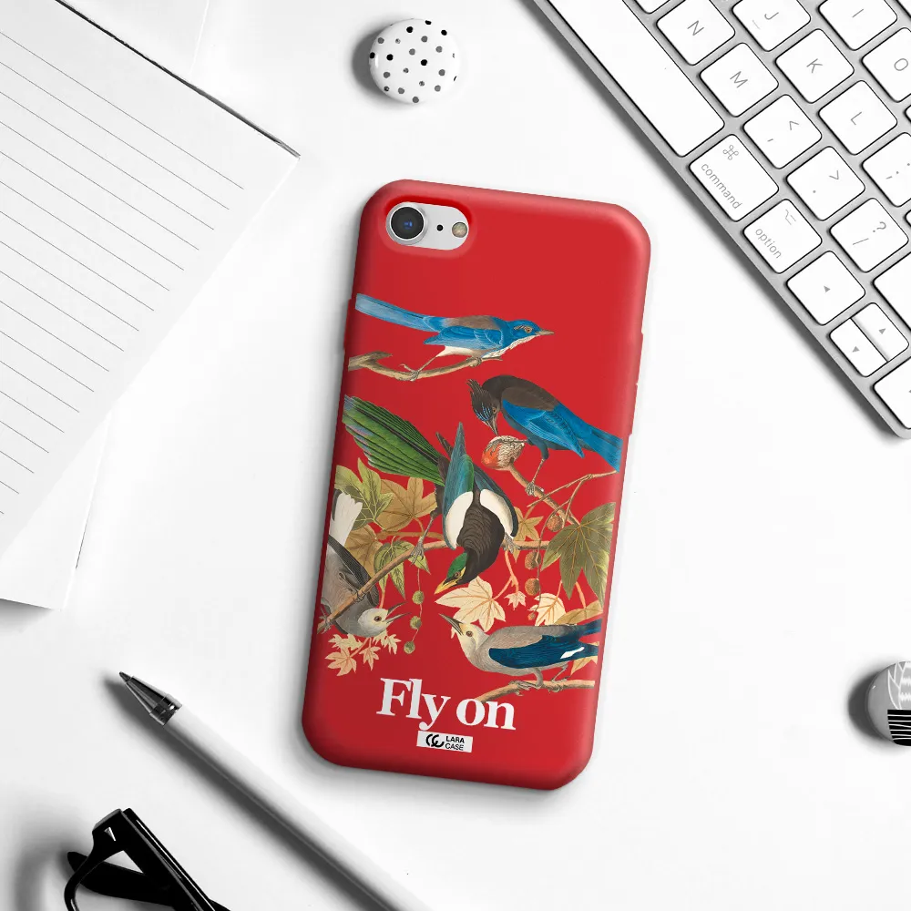 a group of birds on a branch Apple iPhone 7 Silicone Imperial Red Case