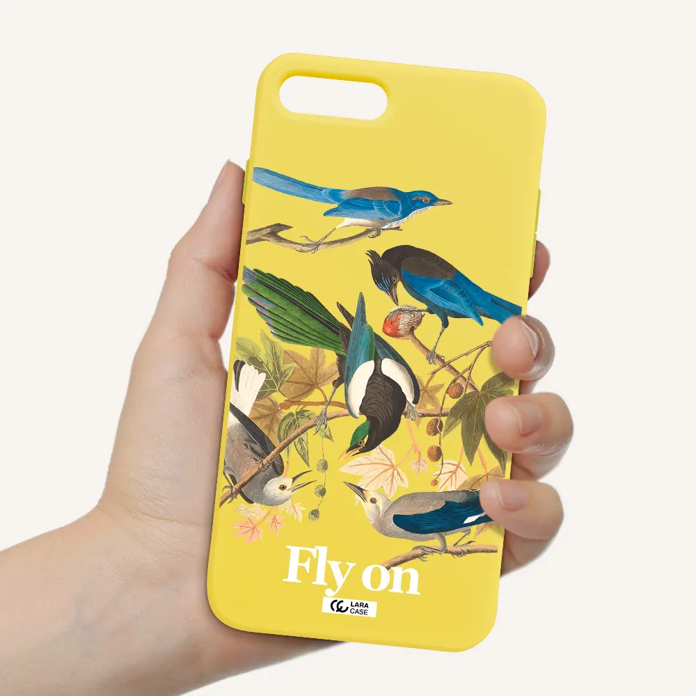 a group of birds on a branch Apple iPhone 8 plus Silicone canary yellow Case