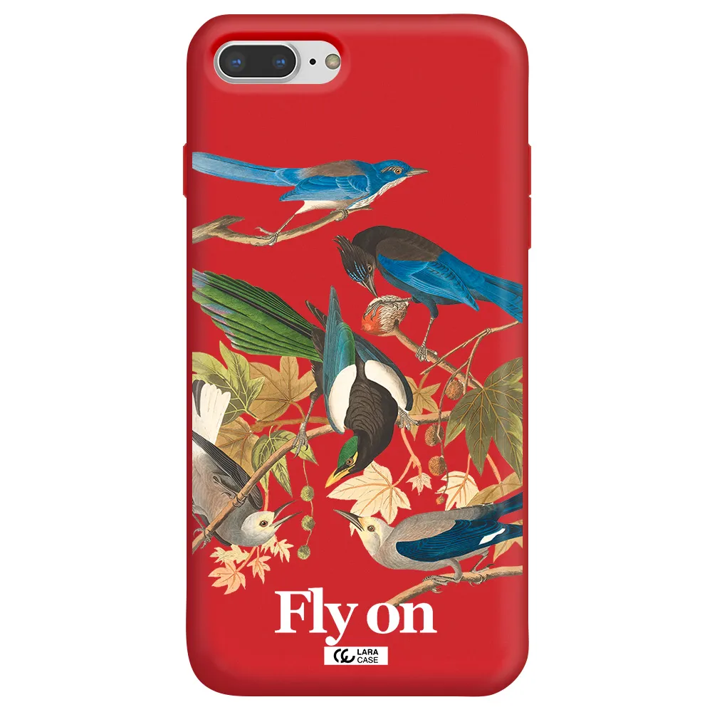 a group of birds on a branch Apple iPhone 8 plus Silicone Imperial Red Case
