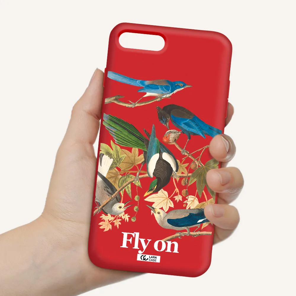 a group of birds on a branch Apple iPhone 8 plus Silicone Imperial Red Case