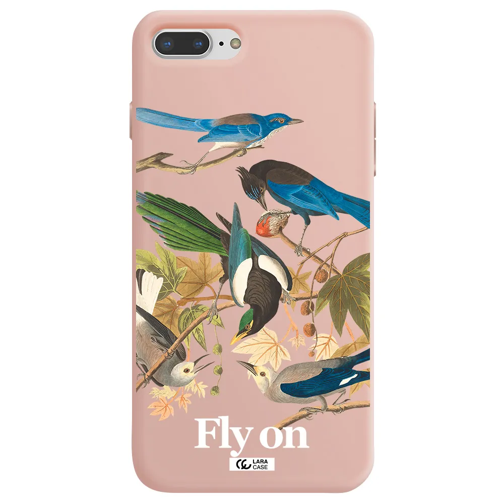 a group of birds on a branch Apple iPhone 8 plus Silicone pastel pink Case