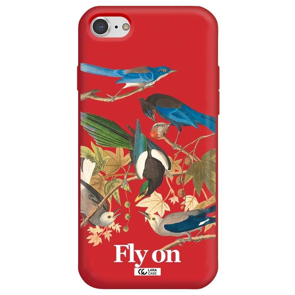 a group of birds on a branch Apple iPhone 8 Silicone Imperial Red Case