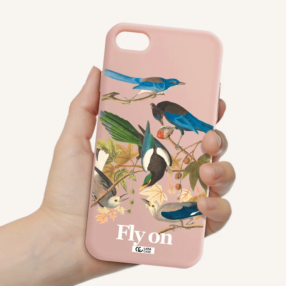 a group of birds on a branch Apple iPhone 8 Silicone pastel pink Case