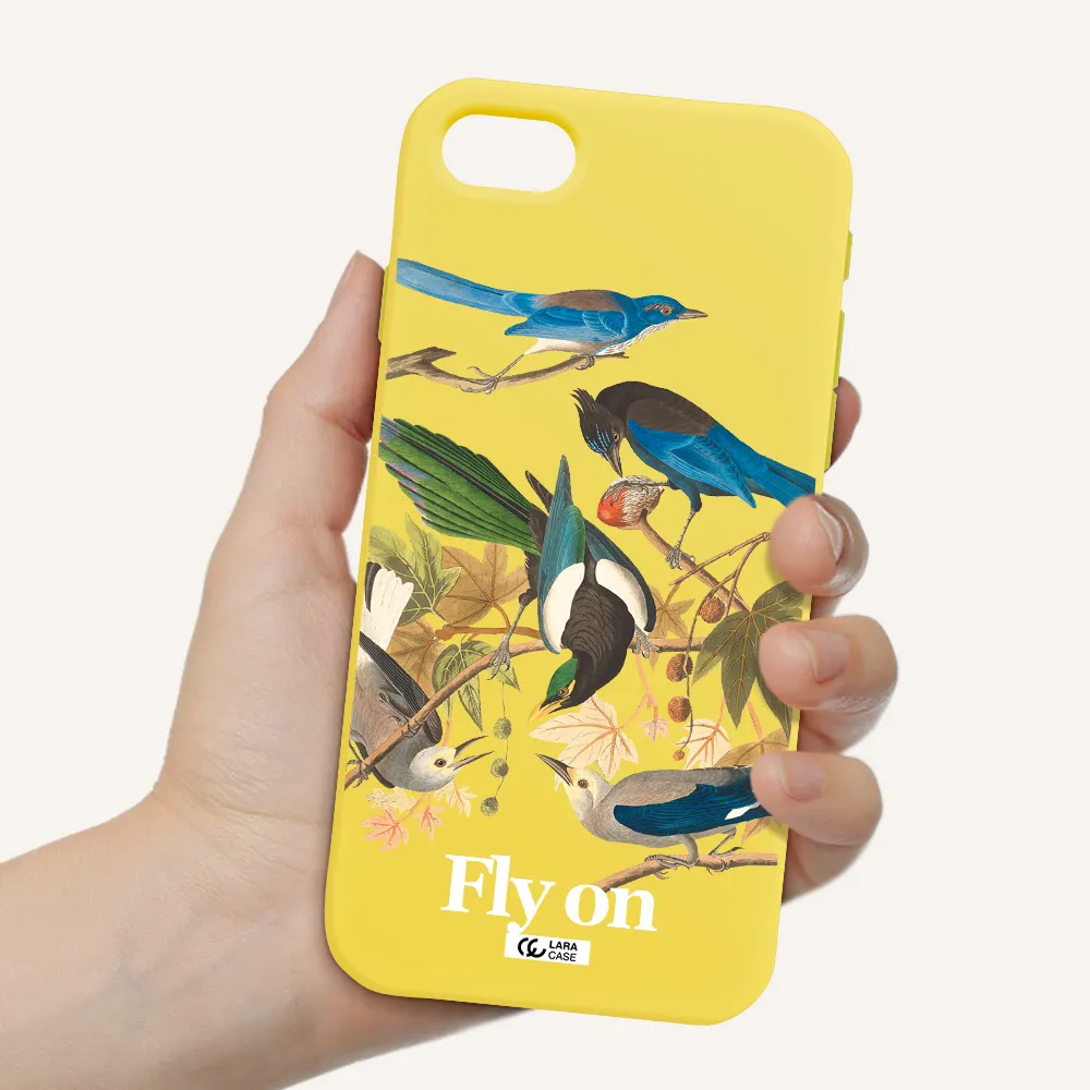 a group of birds on a branch Apple iPhone se 2020 Silicone canary yellow Case