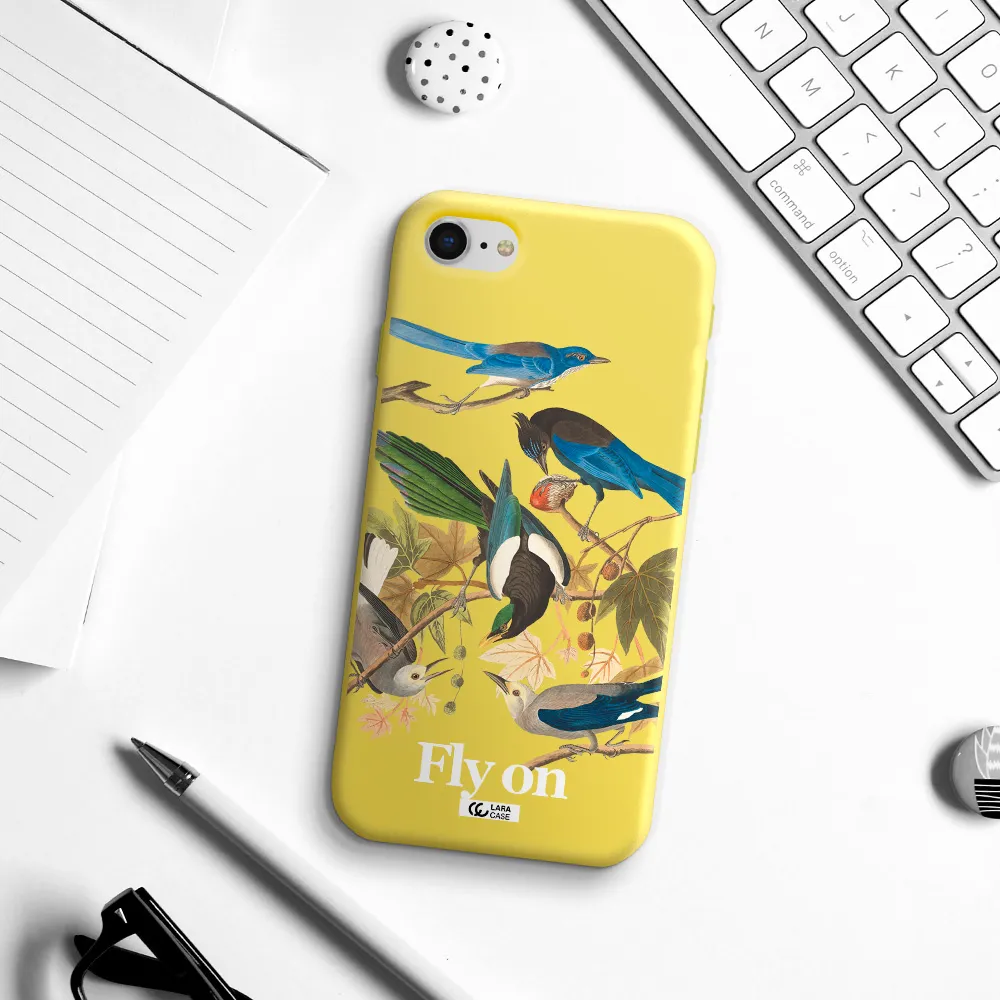 a group of birds on a branch Apple iPhone se 2020 Silicone canary yellow Case