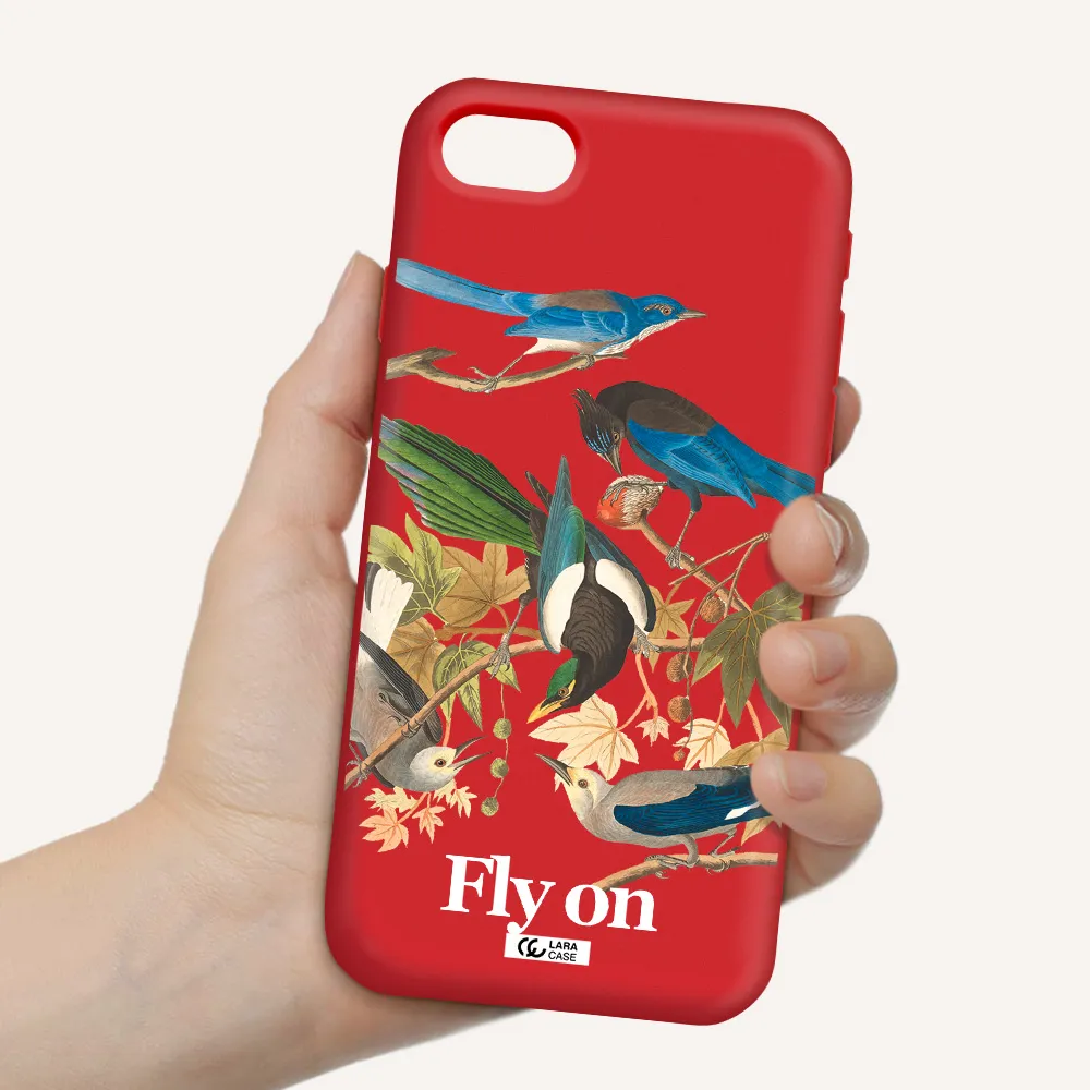 a group of birds on a branch Apple iPhone se 2020 Silicone Imperial Red Case