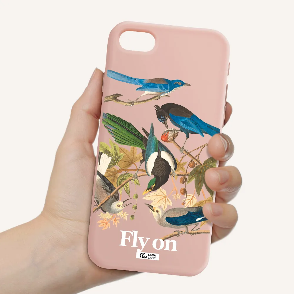 a group of birds on a branch Apple iPhone se 2020 Silicone pastel pink Case