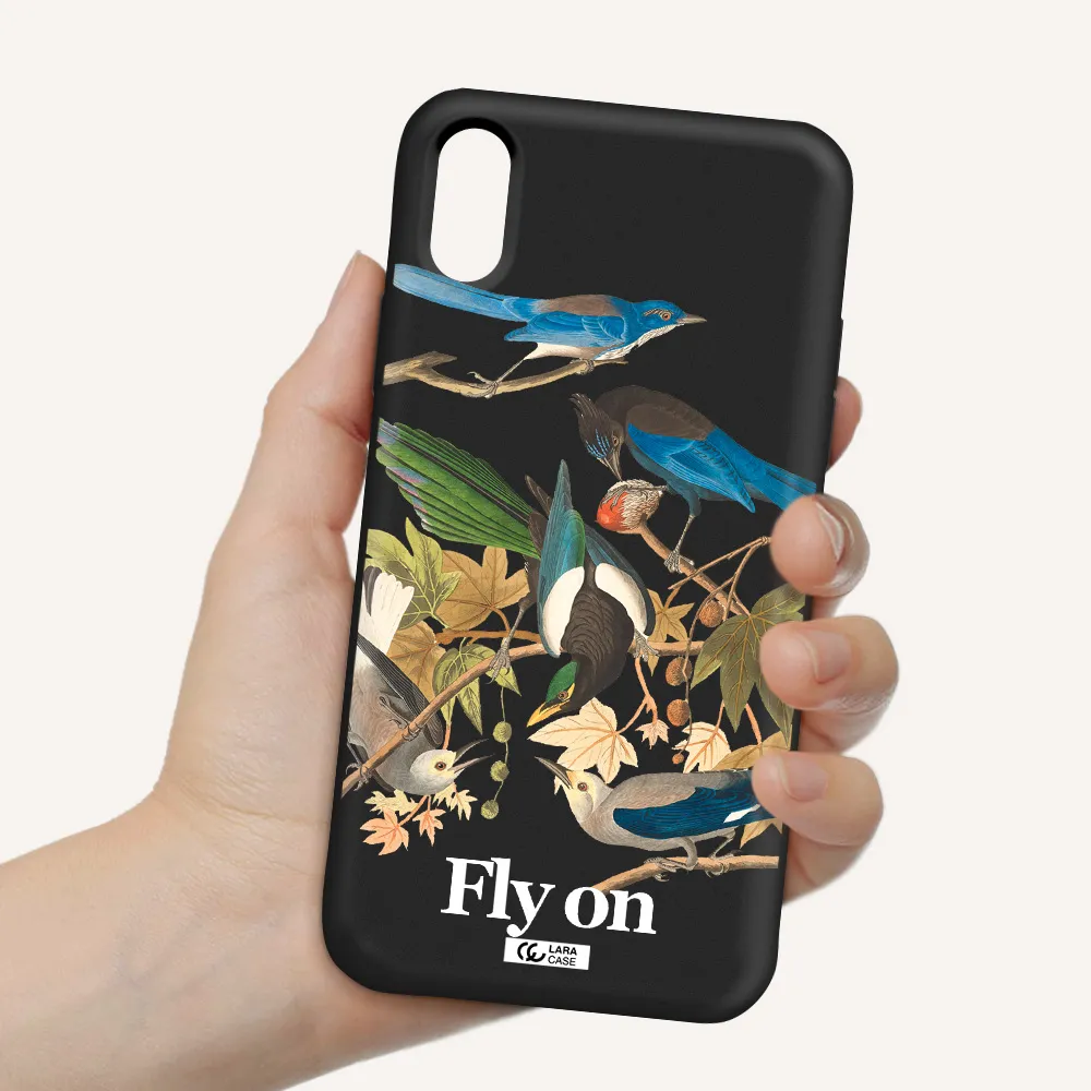 a group of birds on a branch Apple iPhone X Silicone black Case