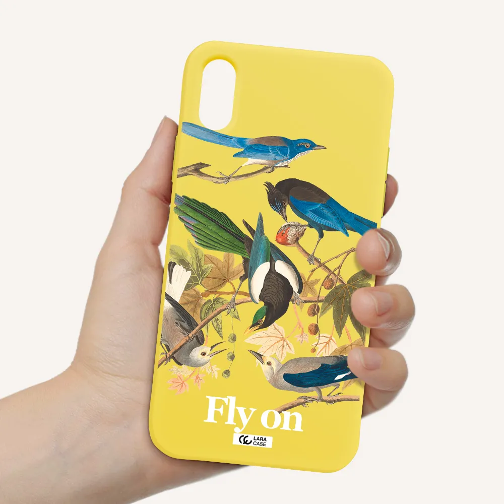 a group of birds on a branch Apple iPhone X Silicone canary yellow Case