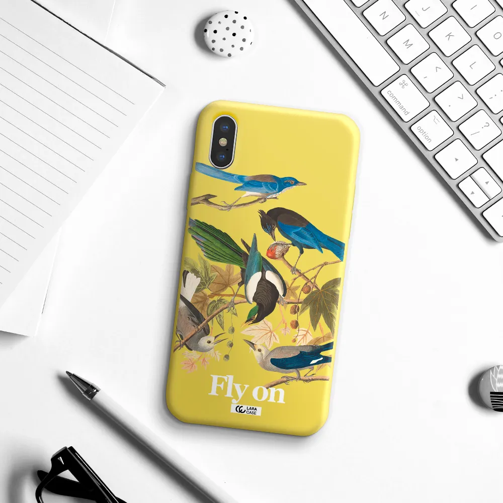 a group of birds on a branch Apple iPhone X Silicone canary yellow Case