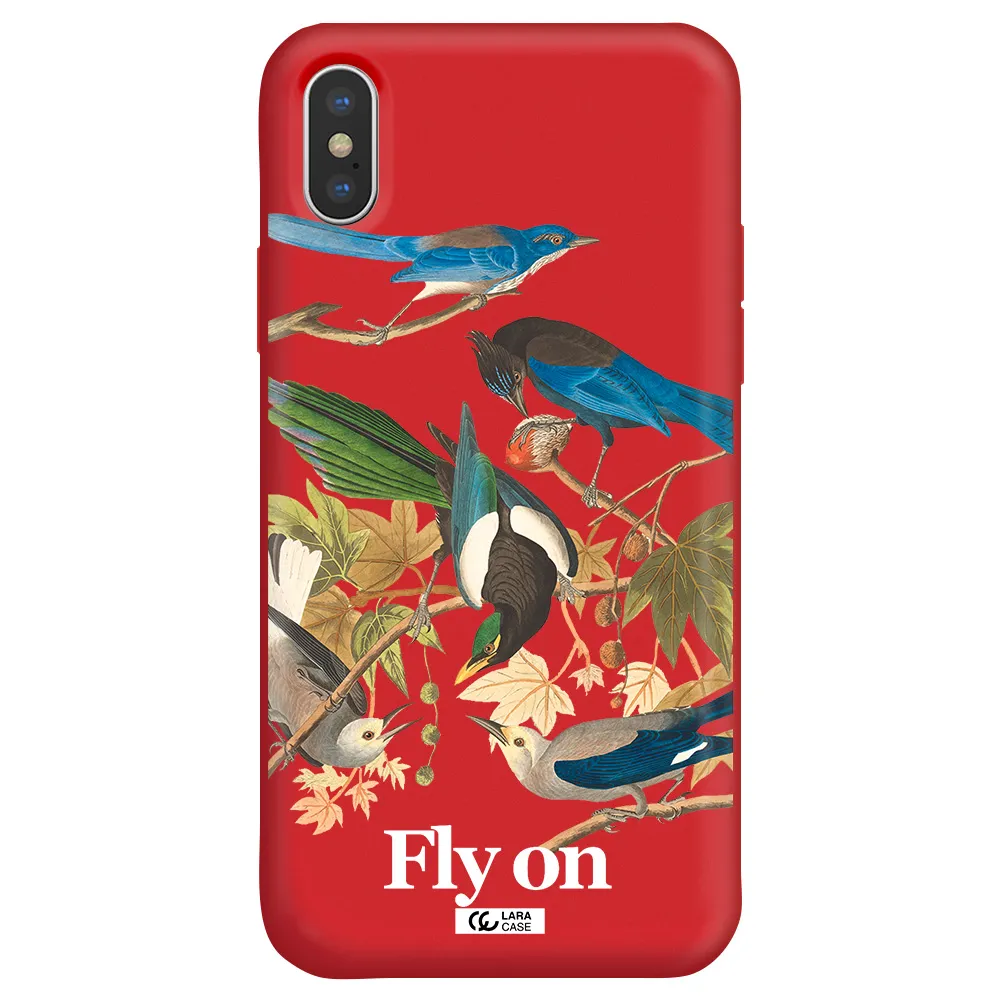 a group of birds on a branch Apple iPhone X Silicone Imperial Red Case