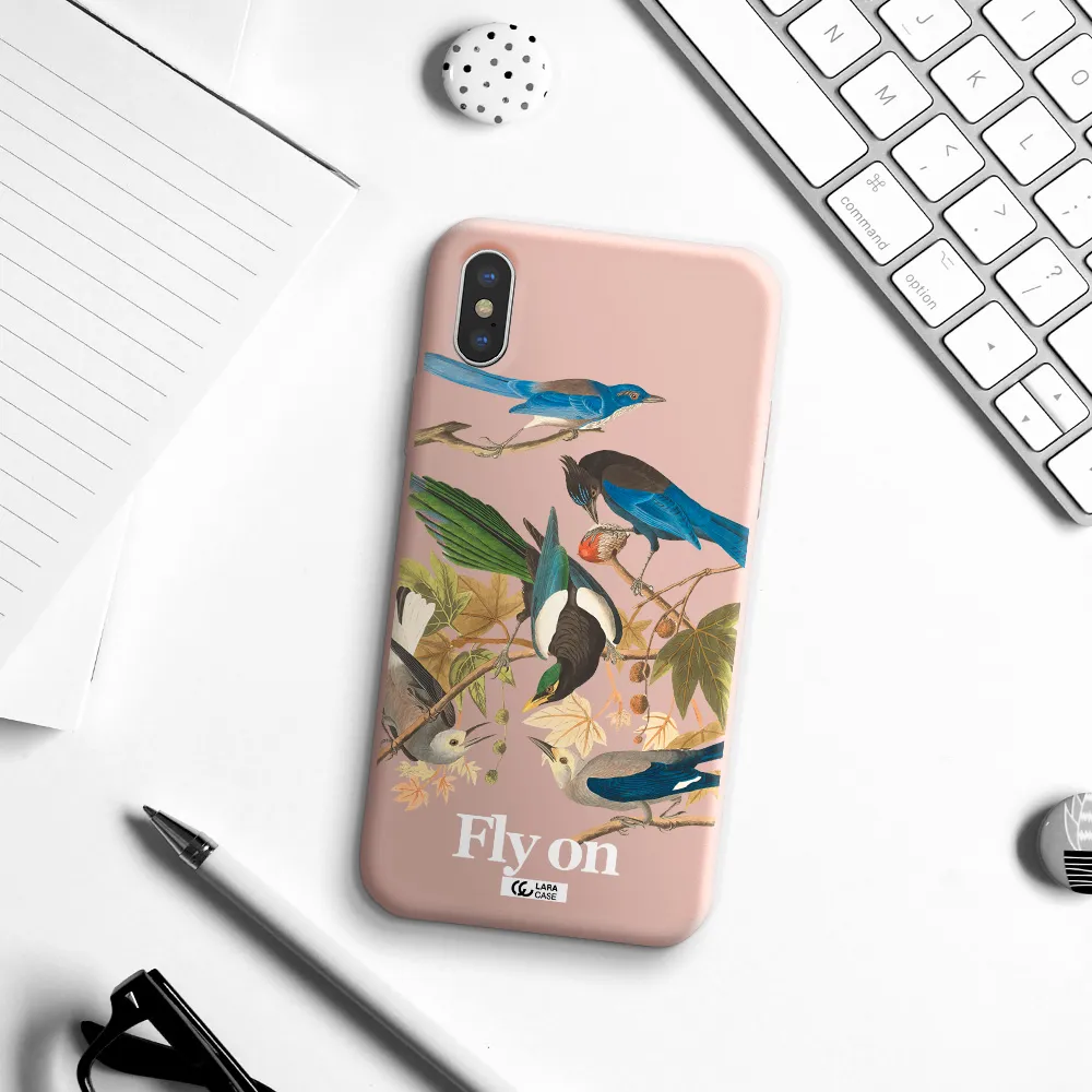 a group of birds on a branch Apple iPhone X Silicone pastel pink Case