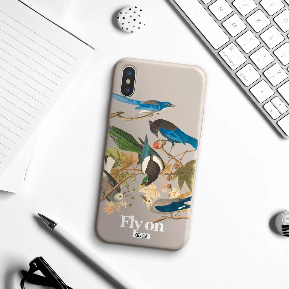 a group of birds on a branch Apple iPhone X Silicone Stone Case