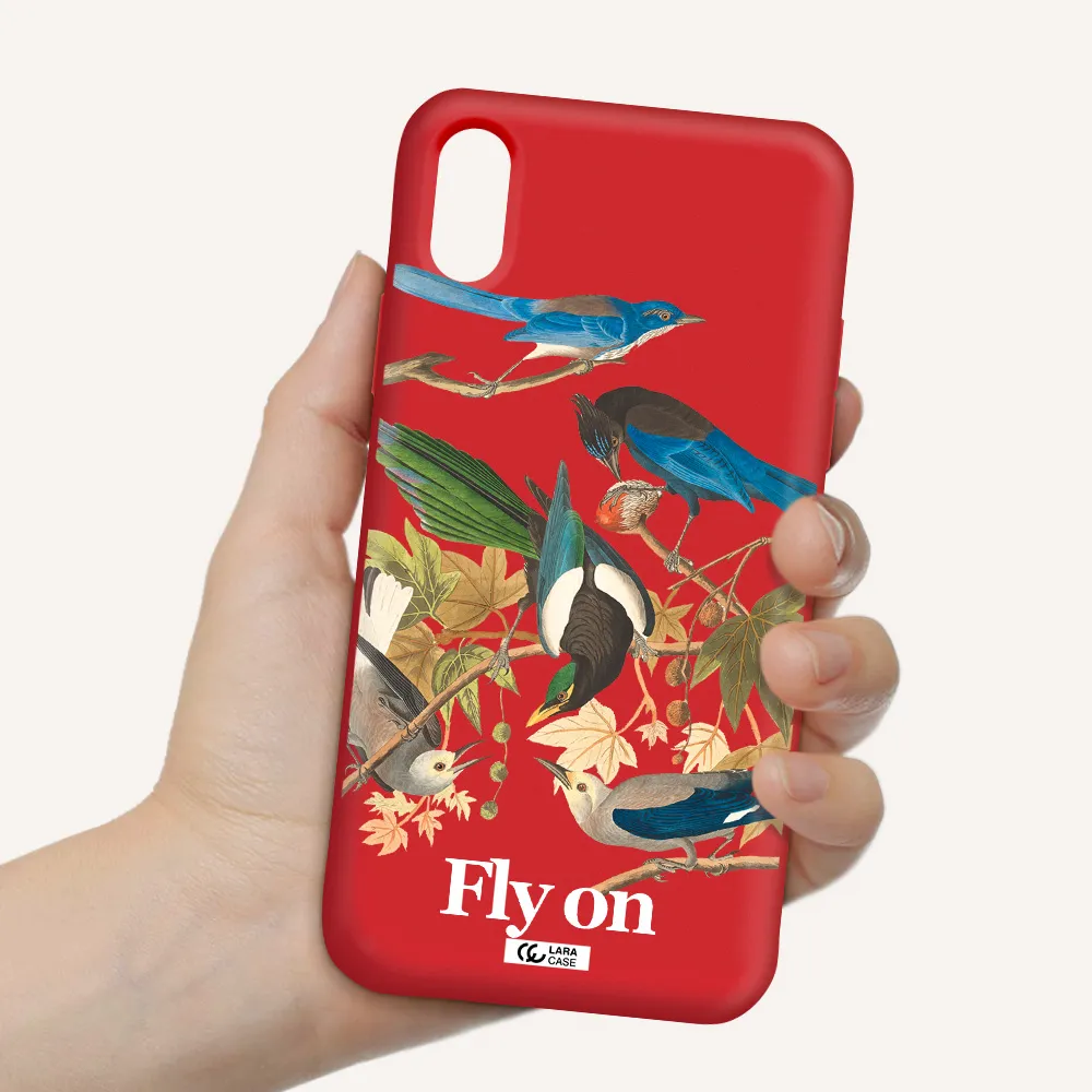 a group of birds on a branch Apple iPhone XS Silicone Imperial Red Case