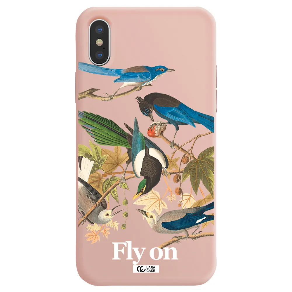 a group of birds on a branch Apple iPhone XS Silicone pastel pink Case