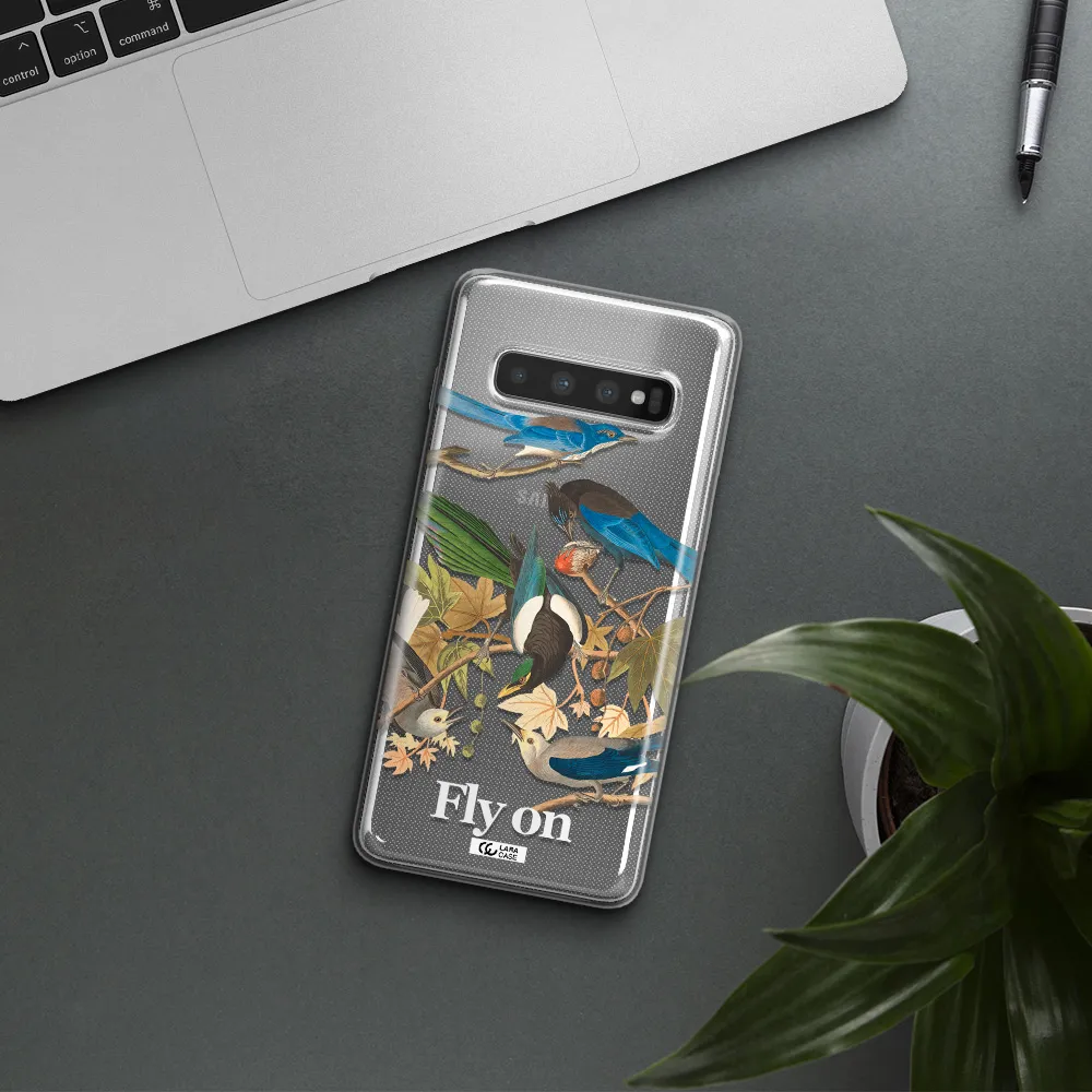 a group of birds on a branch Samsung S10 Clear TPU Case