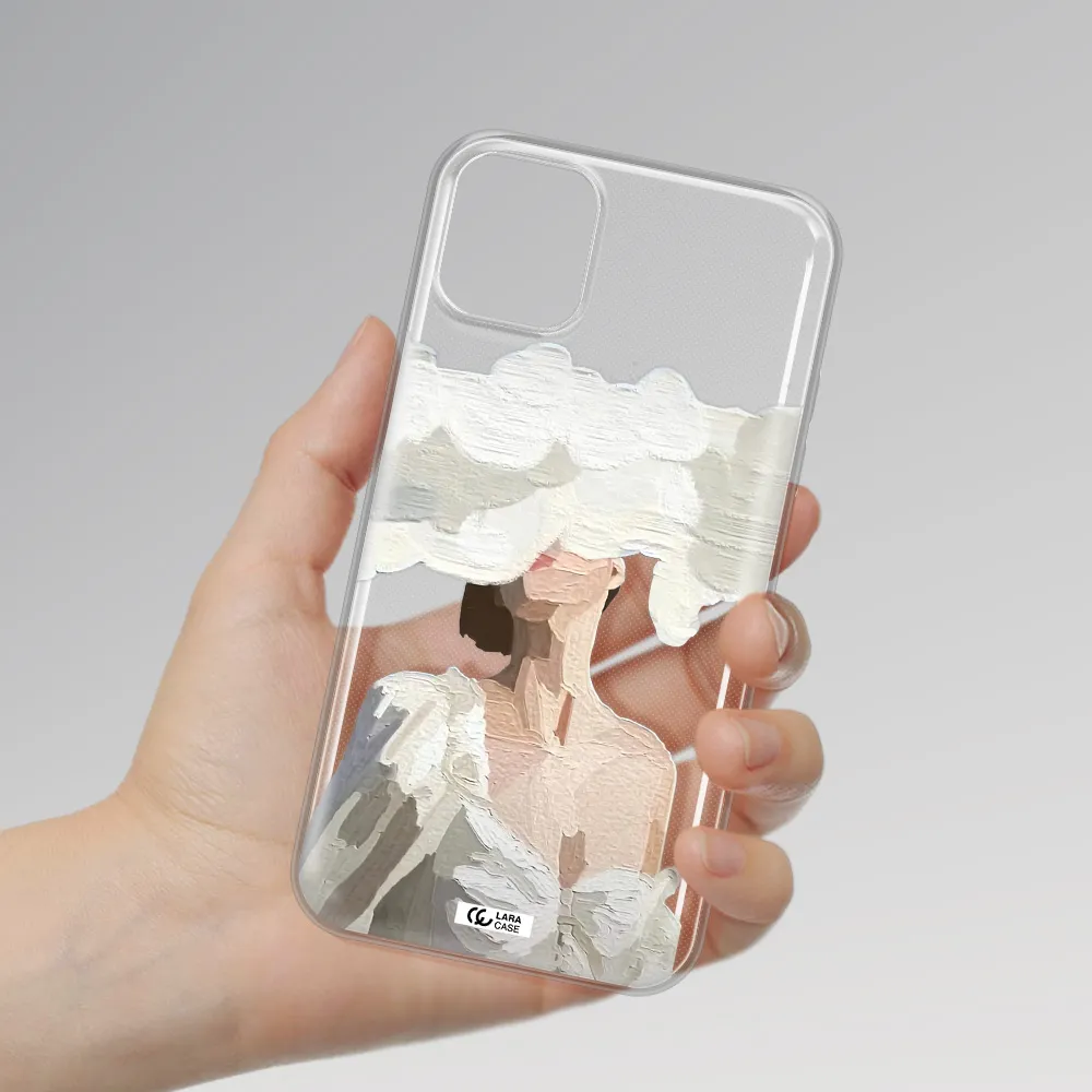 a woman with a cloud covering her face Apple iPhone 11 Clear TPU Case