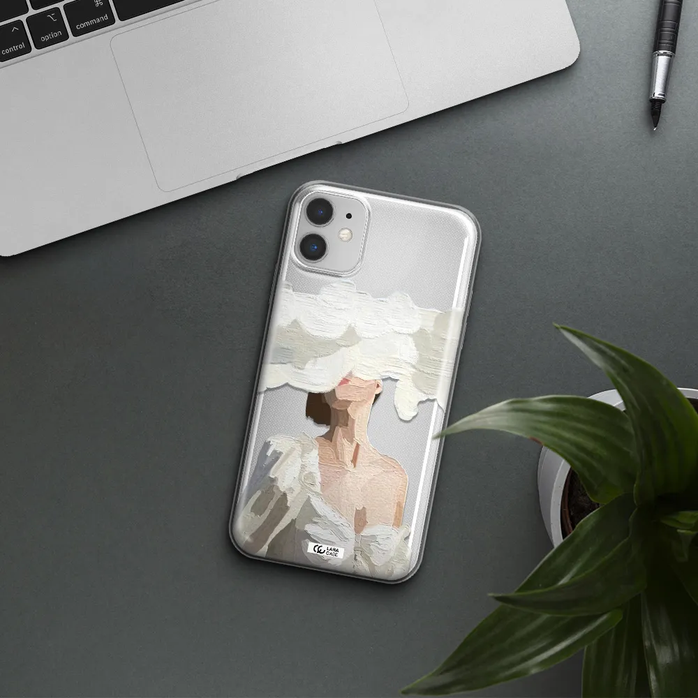 a woman with a cloud covering her face Apple iPhone 11 Clear TPU Case