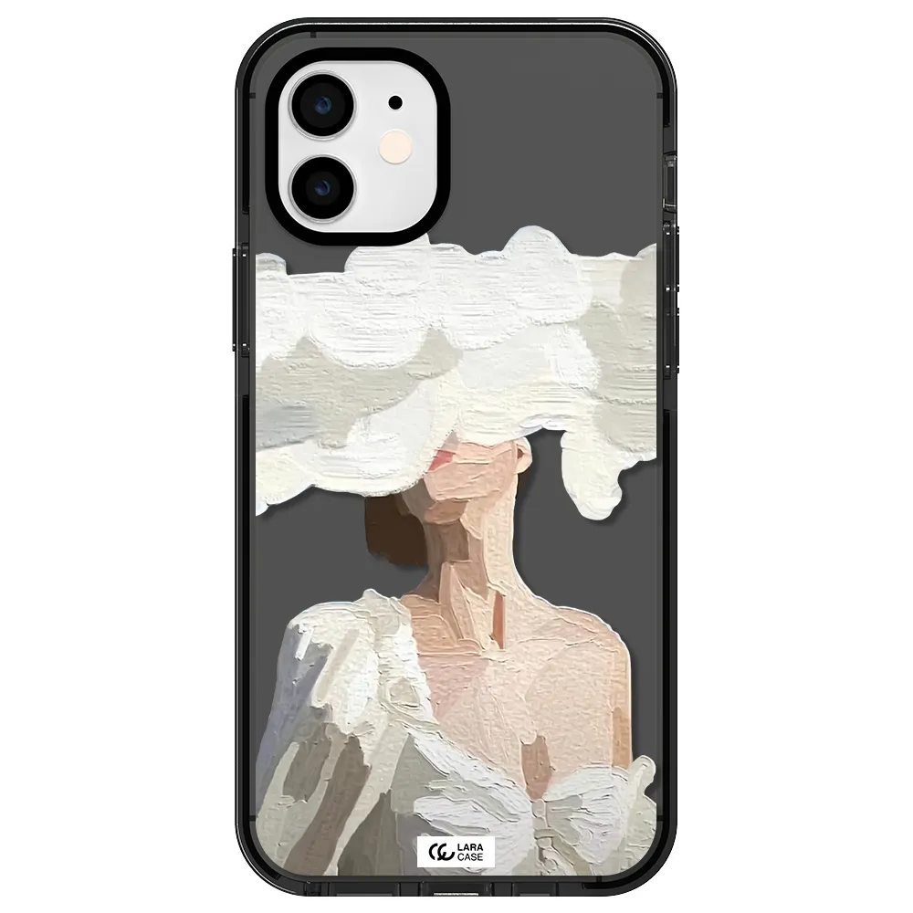a woman with a cloud covering her face Apple iPhone 11 impact Smoke Black Case