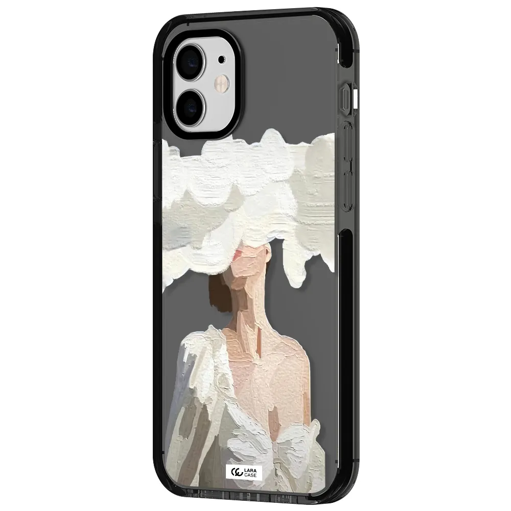 a woman with a cloud covering her face Apple iPhone 11 impact Smoke Black Case