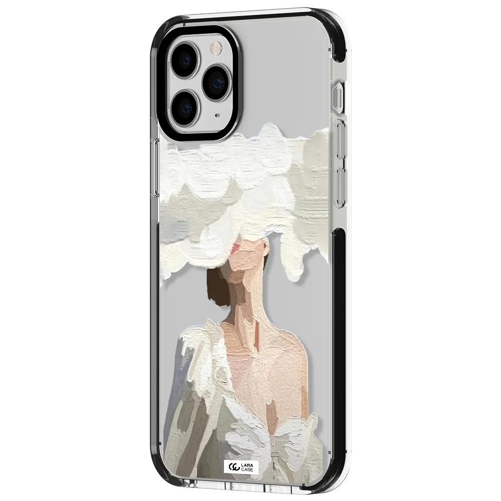 a woman with a cloud covering her face Apple iPhone 11 pro max impact black border Case
