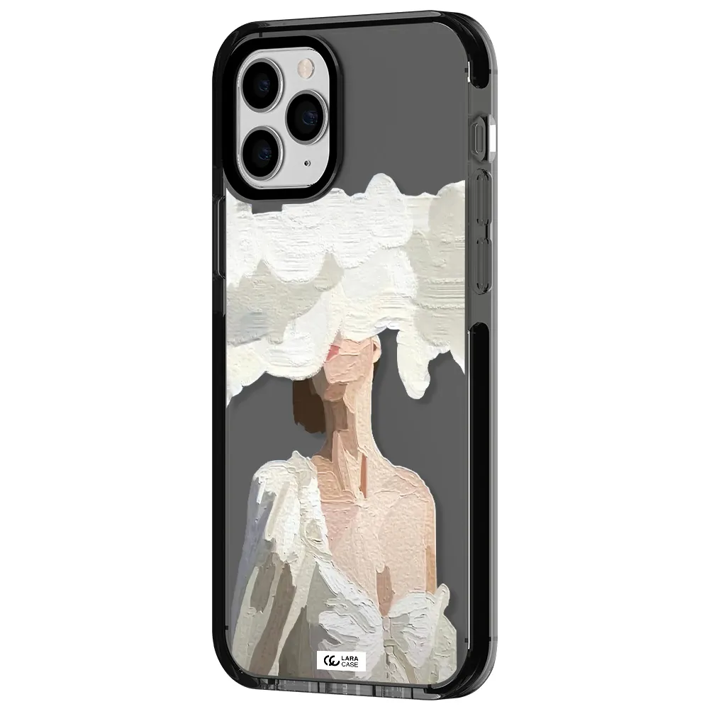 a woman with a cloud covering her face Apple iPhone 11 pro max impact Smoke Black Case