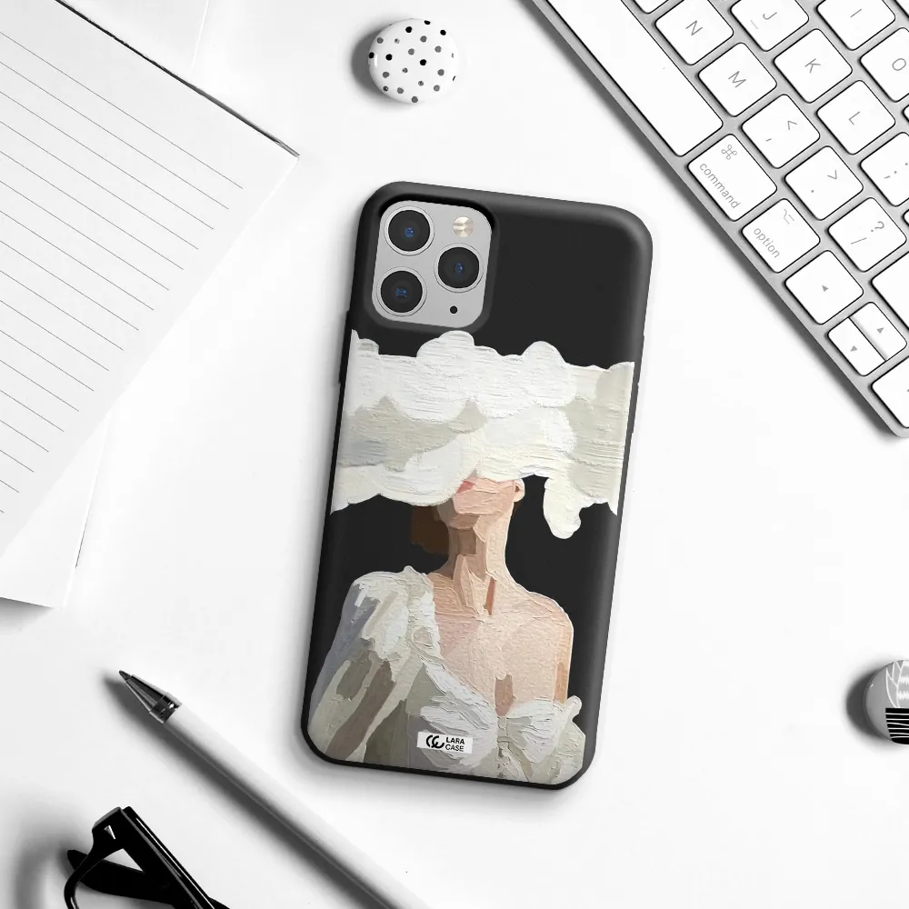 a woman with a cloud covering her face Apple iPhone 11 pro max Silicone black Case
