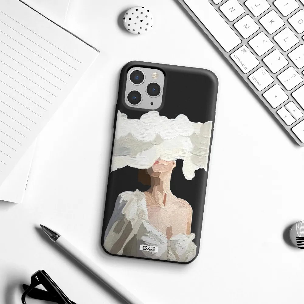 a woman with a cloud covering her face Apple iPhone 11 pro Silicone black Case