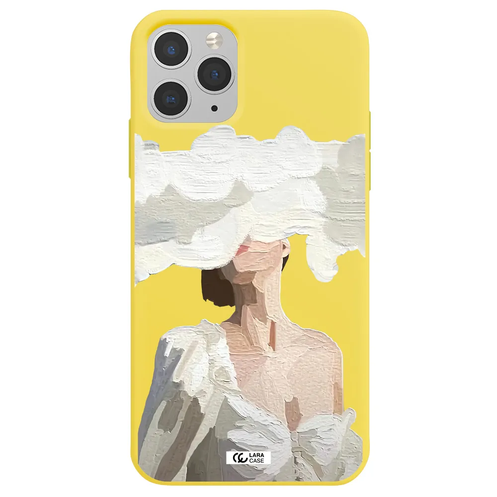 a woman with a cloud covering her face Apple iPhone 11 pro Silicone canary yellow Case