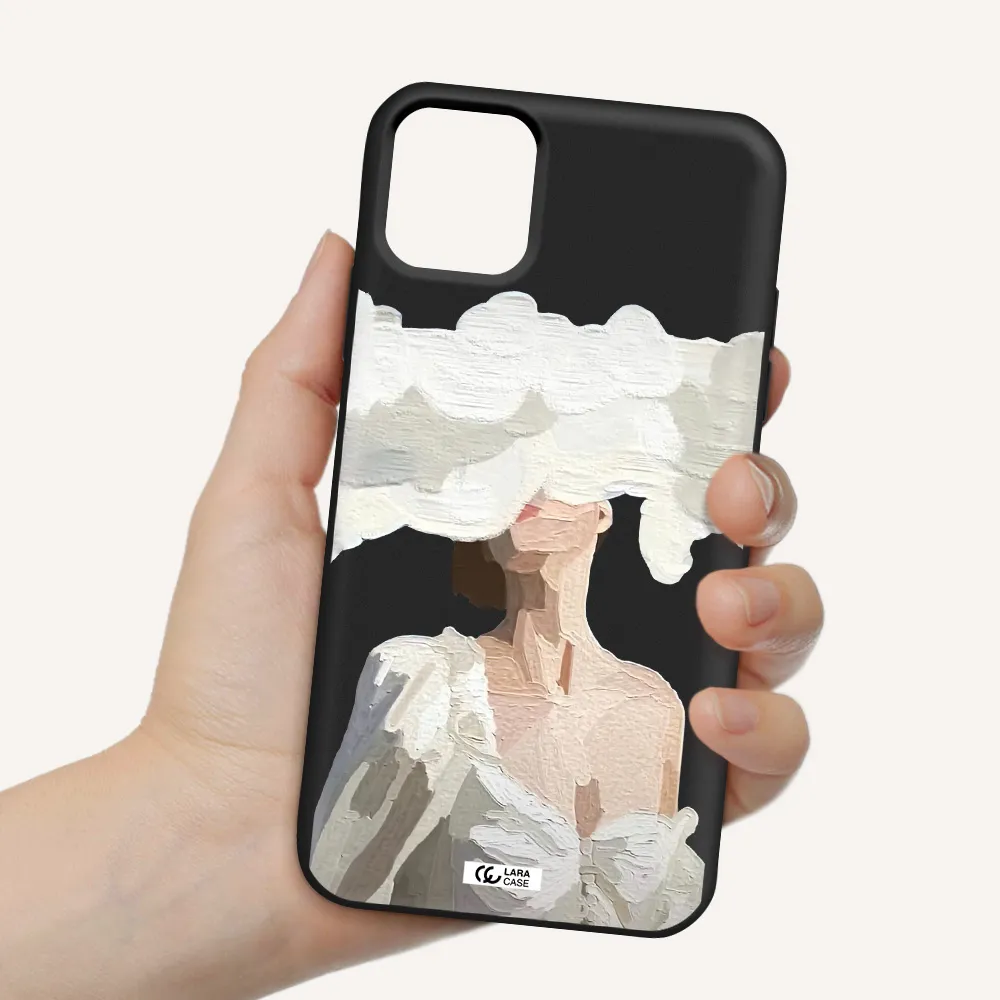a woman with a cloud covering her face Apple iPhone 11 Silicone black Case