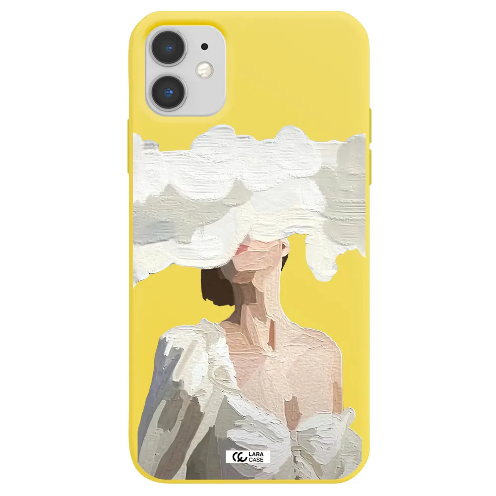 a woman with a cloud covering her face Apple iPhone 11 Silicone canary yellow Case