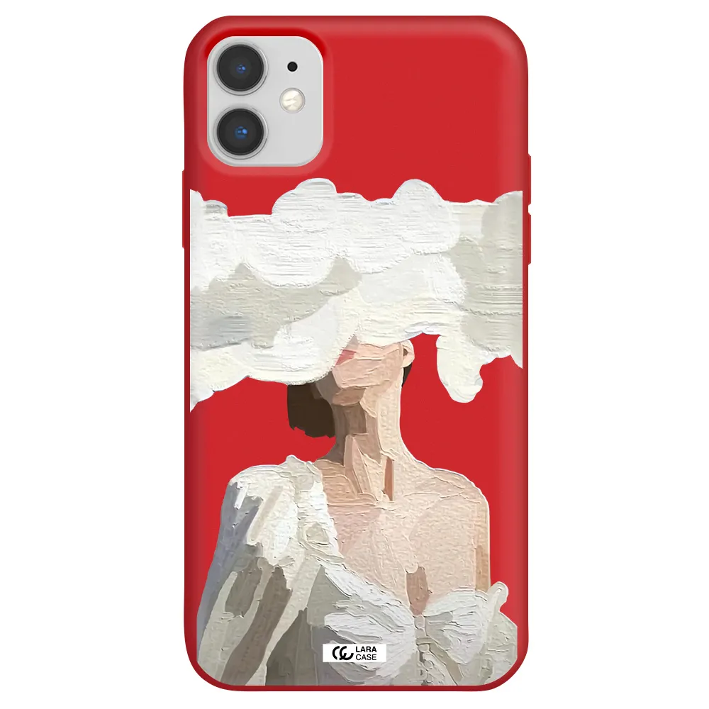a woman with a cloud covering her face Apple iPhone 11 Silicone Imperial Red Case