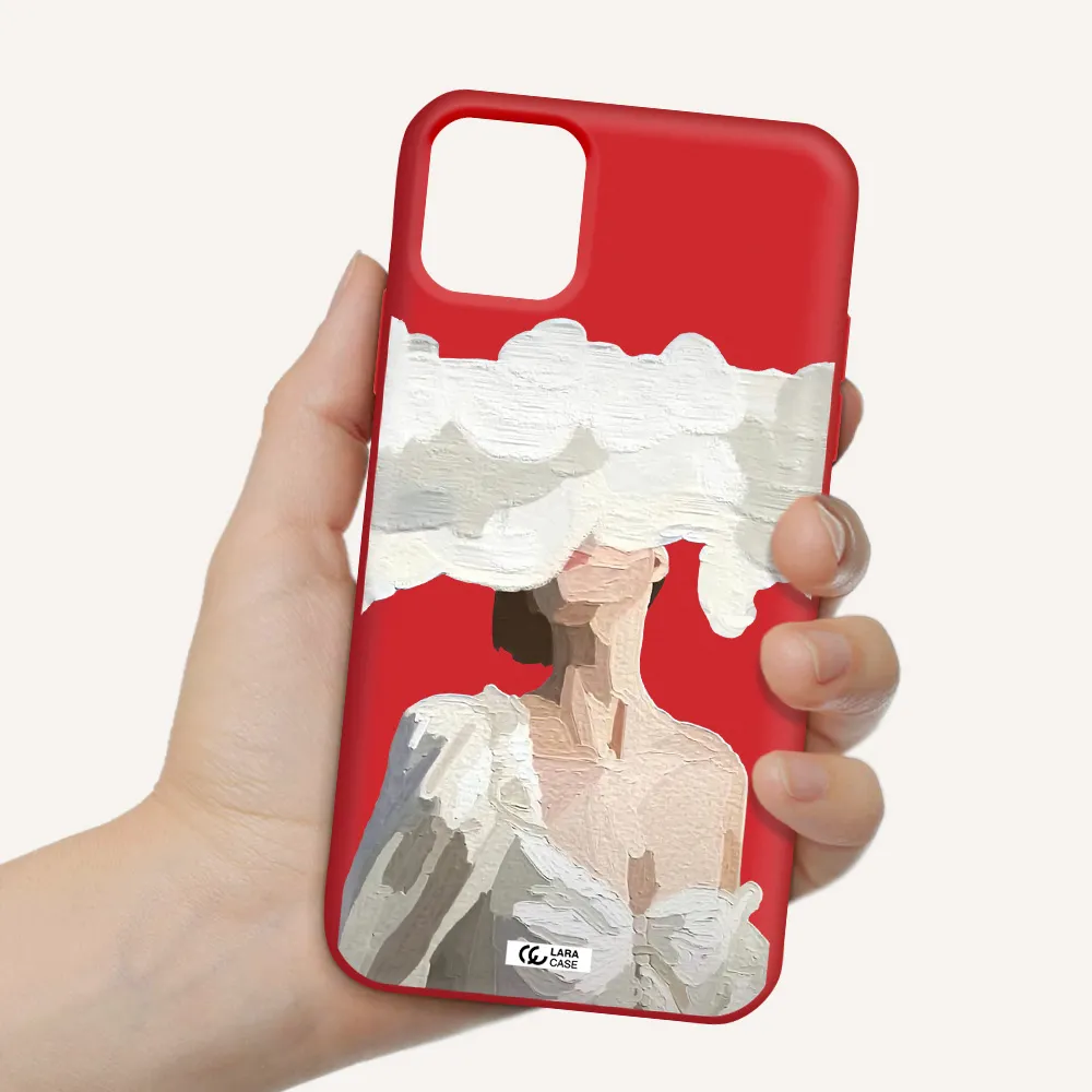a woman with a cloud covering her face Apple iPhone 11 Silicone Imperial Red Case