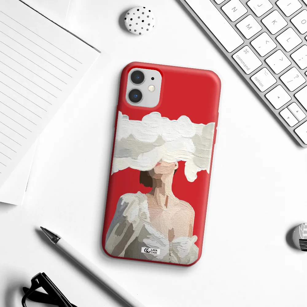 a woman with a cloud covering her face Apple iPhone 11 Silicone Imperial Red Case