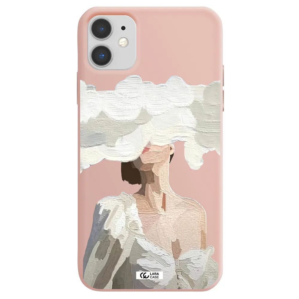 a woman with a cloud covering her face Apple iPhone 11 Silicone pastel pink Case