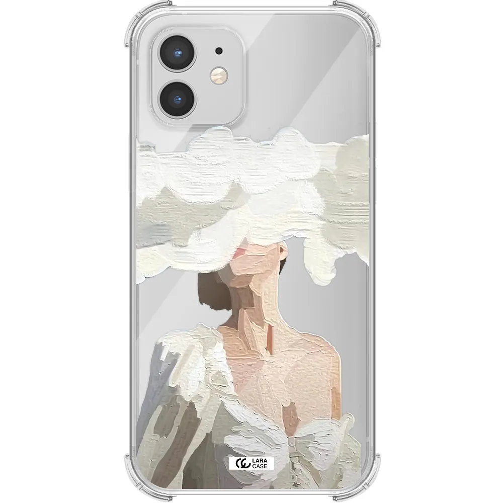 a woman with a cloud covering her face Apple iPhone 12 Clear PC Case