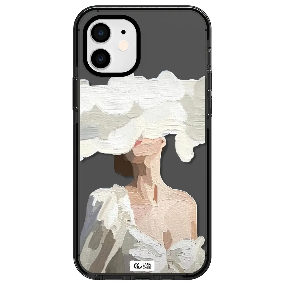 a woman with a cloud covering her face Apple iPhone 12 impact Smoke Black Case
