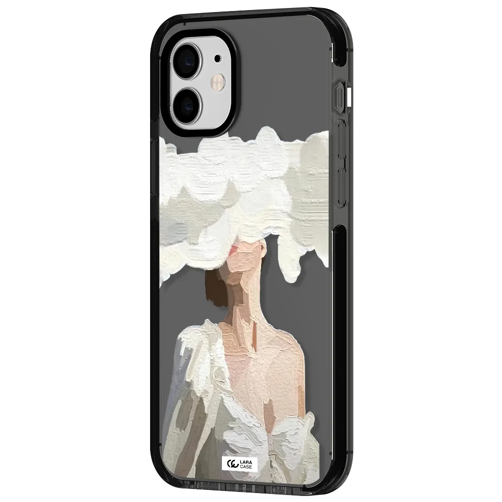 a woman with a cloud covering her face Apple iPhone 12 impact Smoke Black Case