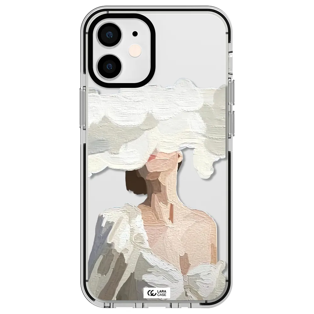 a woman with a cloud covering her face Apple iPhone 12 mini impact black border Case
