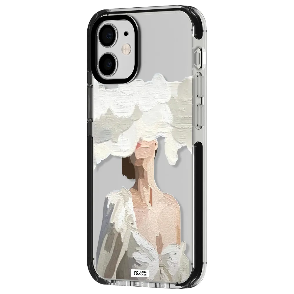 a woman with a cloud covering her face Apple iPhone 12 mini impact black border Case