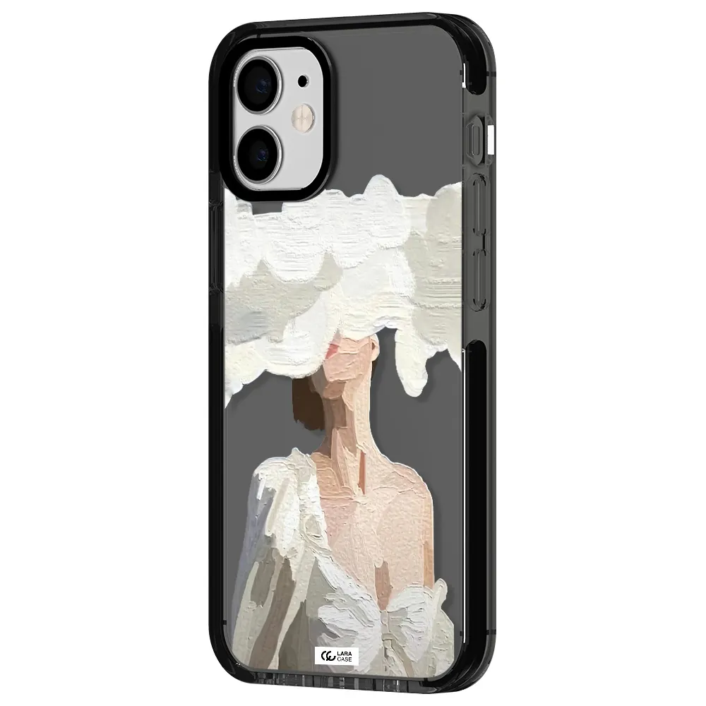 a woman with a cloud covering her face Apple iPhone 12 mini impact Smoke Black Case